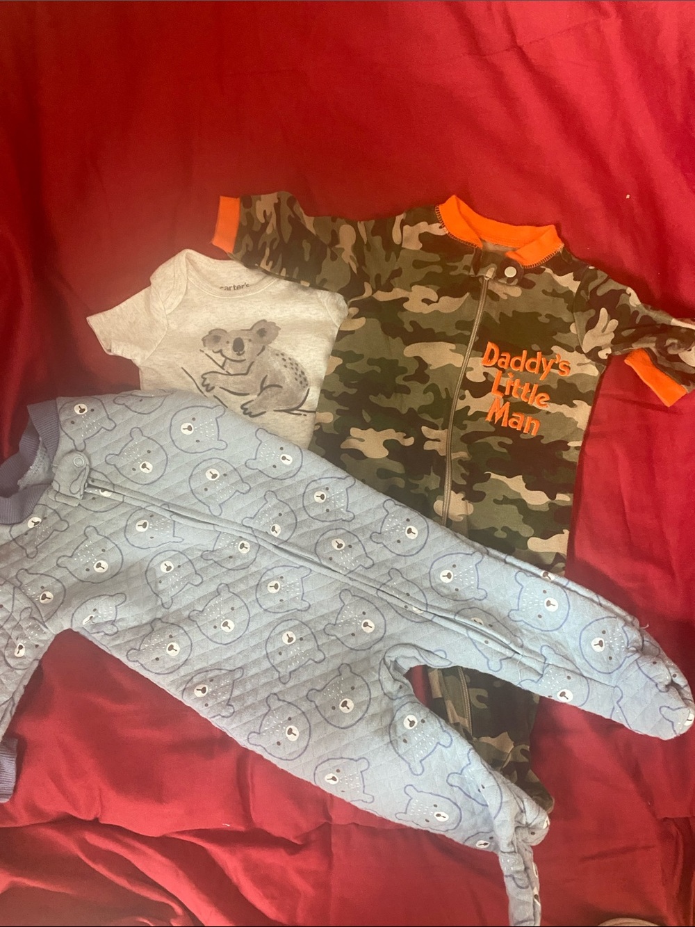 BMW Light Blue Bear Quilted Footed One-Piece/Camo Garanimals Footed One Piece +